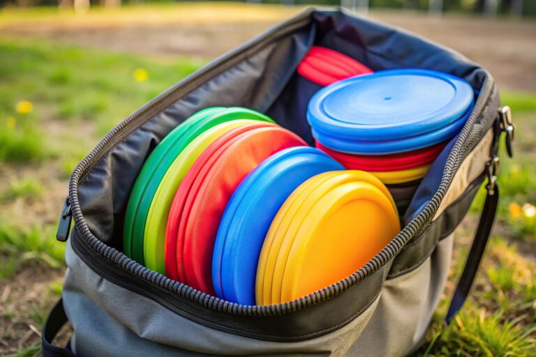 Minimalist disc golf bag with several discs